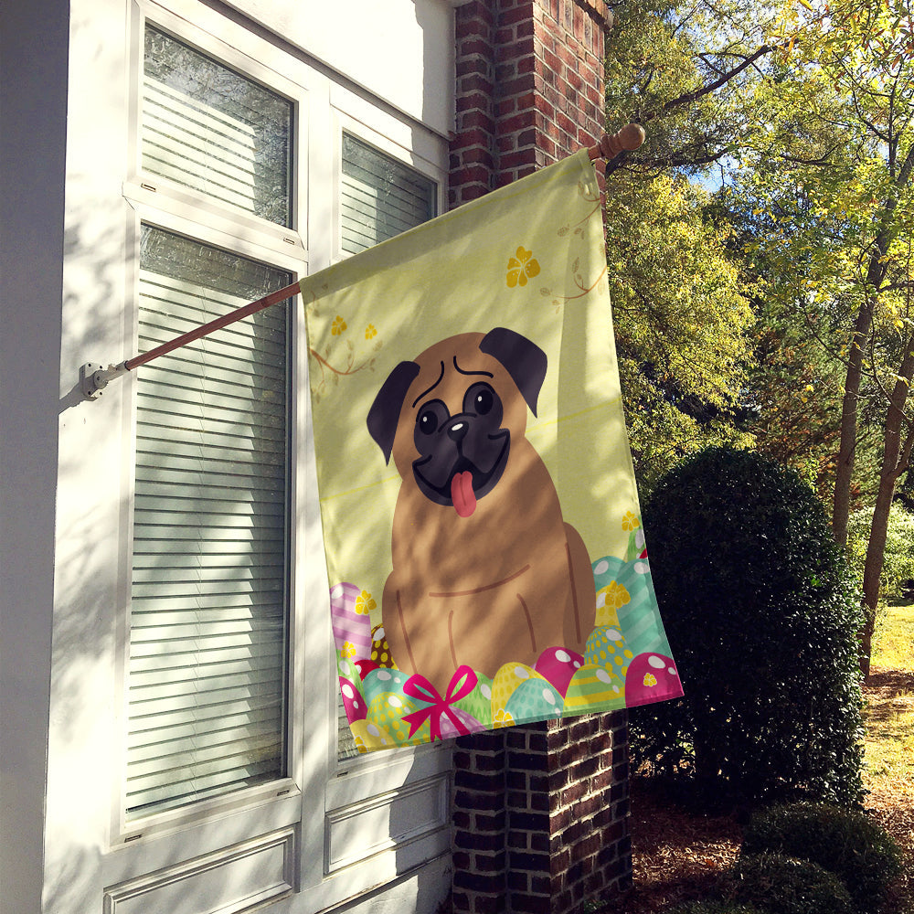 Easter Eggs Pug Brown House Flag 28x40 Porch Sleeve Pole Decorative Outside Yard Banner Artwork Wall Hanging, Polyester