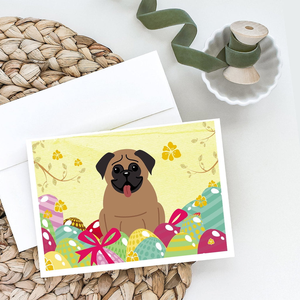 Easter Eggs Pug Brown Greeting Cards Pack of 8 Blank Cards with Envelopes Whimsical A7 Size 5x7
