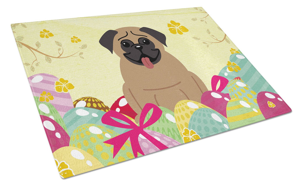 Easter Eggs Pug Brown Cutting Board Tempered Glass Kitchen Cutting Surface, Heat Resistant Chopping, Non-Slip Feet, Food Prep & Serving