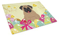 Easter Eggs Pug Brown Cutting Board Tempered Glass Kitchen Cutting Surface, Heat Resistant Chopping, Non-Slip Feet, Food Prep & Serving