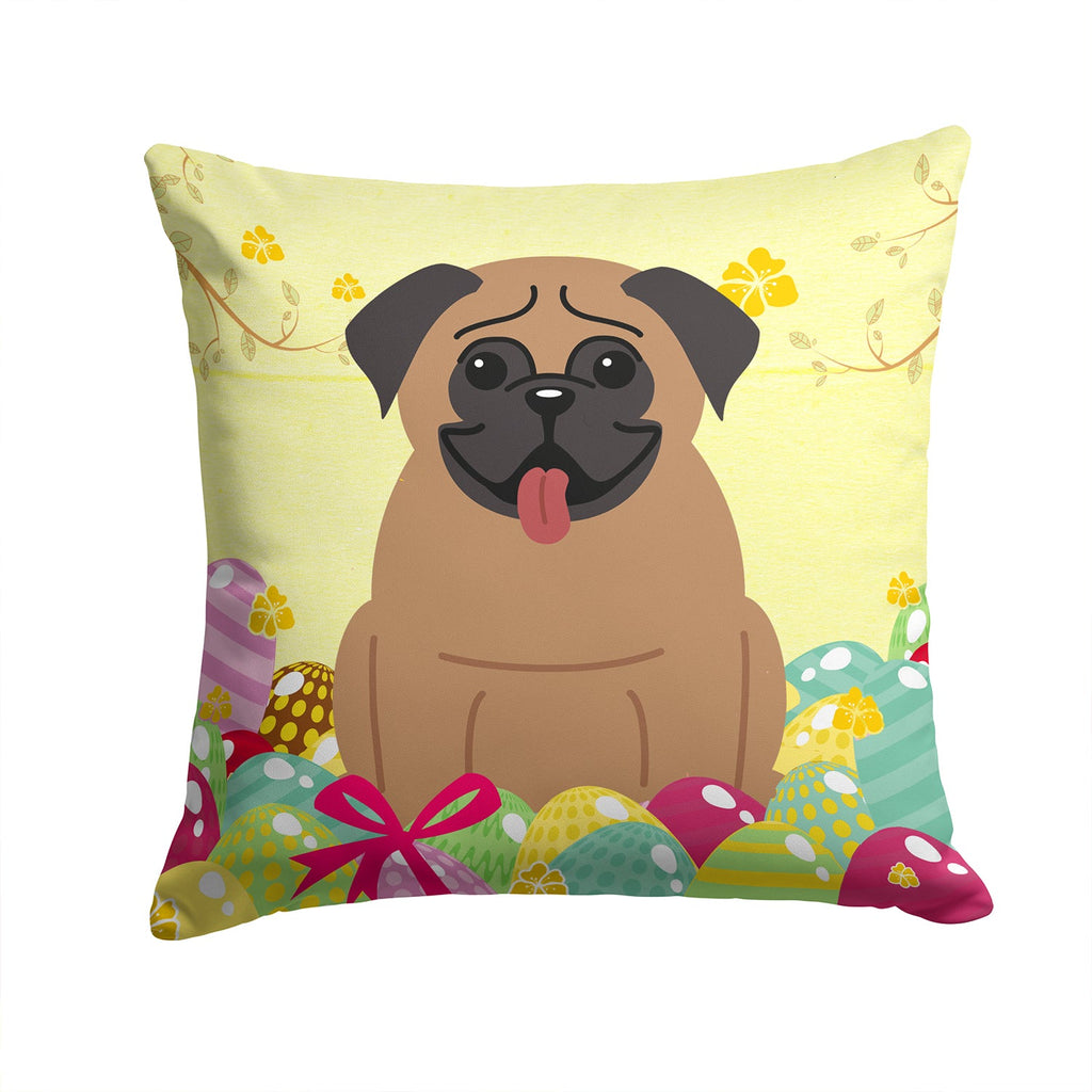 Easter Eggs Pug Brown Decorative Throw Pillow 14x14 Indoor Outdoor Accent Cushion, Fabric Cover with Insert for Sofa, Bed, Porch & Living Room