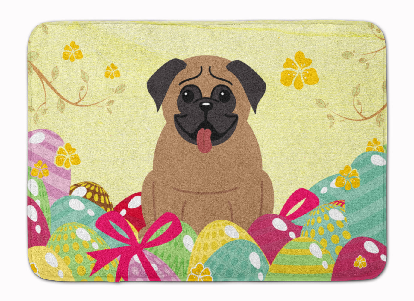 Easter Eggs Pug Brown Memory Foam Kitchen Mat Machine Washable Anti-Fatigue Cushion Comfort Bath or Kitchen Rug