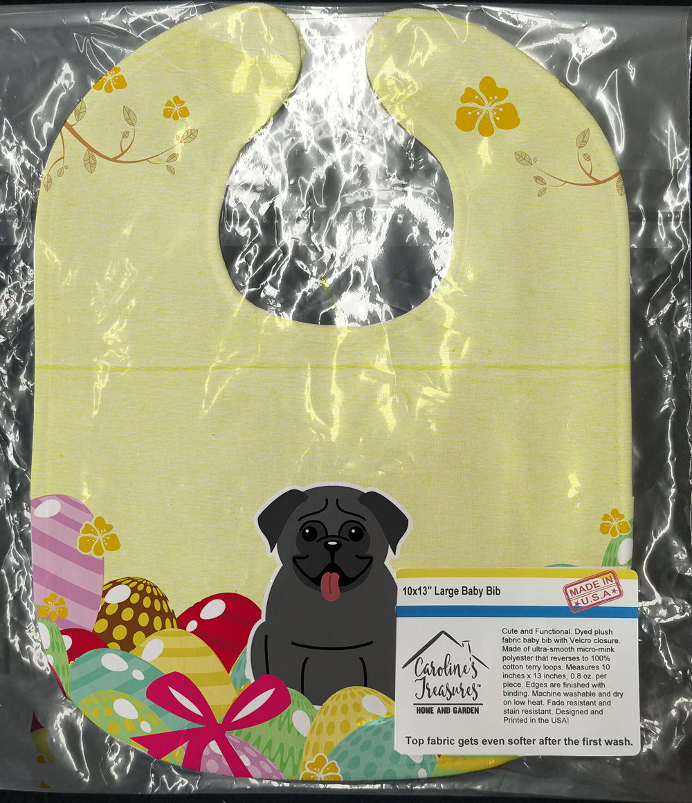 Easter Eggs Pug Black Baby Bib Easy-Clean Baby Bib Baby Feeding Accessory Baby Mealtime Essential, 10 x 13, Multicolor