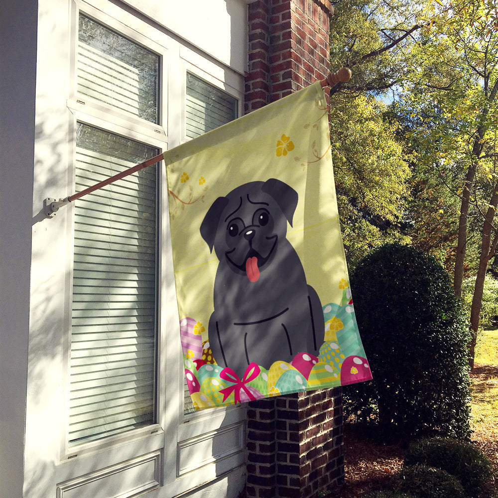 Easter Eggs Pug Black House Flag 28x40 Porch Sleeve Pole Decorative Outside Yard Banner Artwork Wall Hanging, Polyester