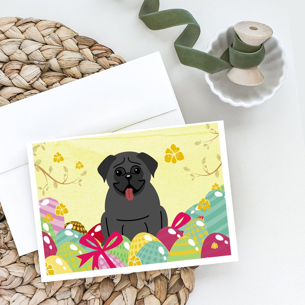 Easter Eggs Pug Black Greeting Cards Pack of 8 Blank Cards with Envelopes Whimsical A7 Size 5x7