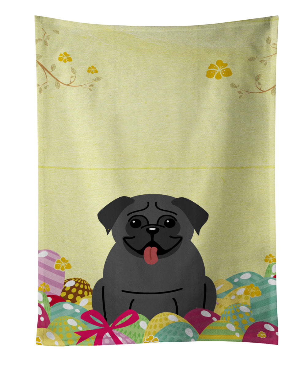 Easter Eggs Pug Black Kitchen Towel Velour Plush Front and Cotton Loop Back Machine Washable