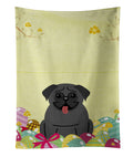 Easter Eggs Pug Black Kitchen Towel Velour Plush Front and Cotton Loop Back Machine Washable