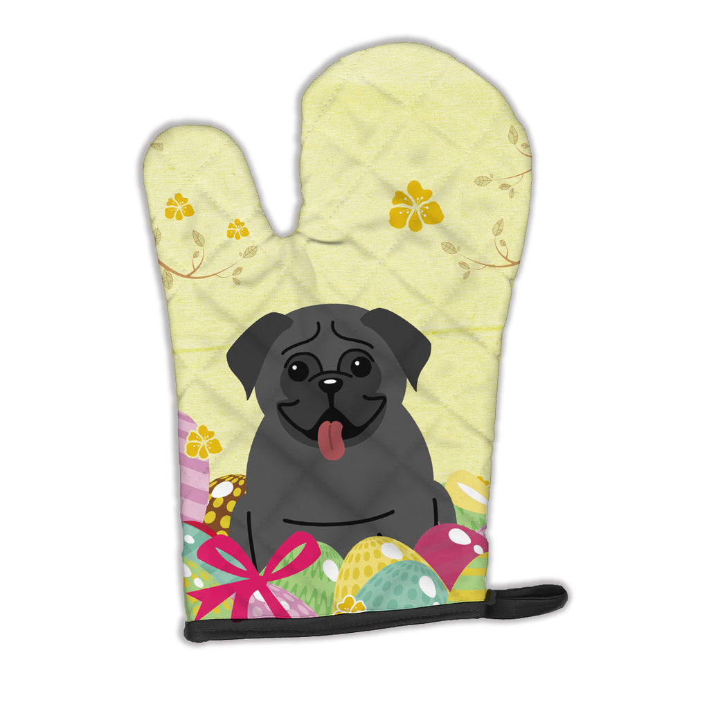 Easter Eggs Pug Black Oven Mitt Heat Resistant Thick Oven Mitt for Hot Pans and Oven, Kitchen Mitt Protect Hands, Cooking Baking Glove
