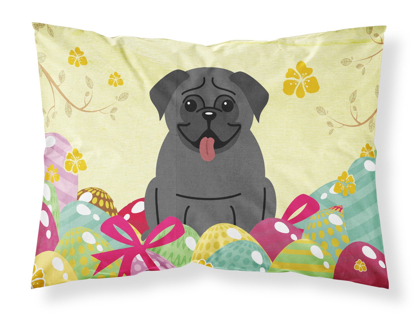 Easter Eggs Pug Black Standard Pillowcase Lightweight Super Soft Easy Care Decorative Artwork Pillowcase, Standard