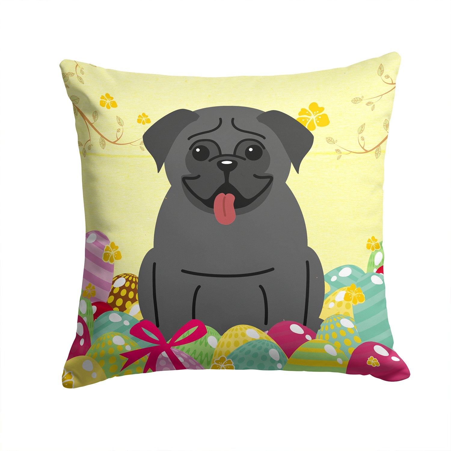 Easter Eggs Pug Black Decorative Throw Pillow 14x14 Indoor Outdoor Accent Cushion, Fabric Cover with Insert for Sofa, Bed, Porch & Living Room