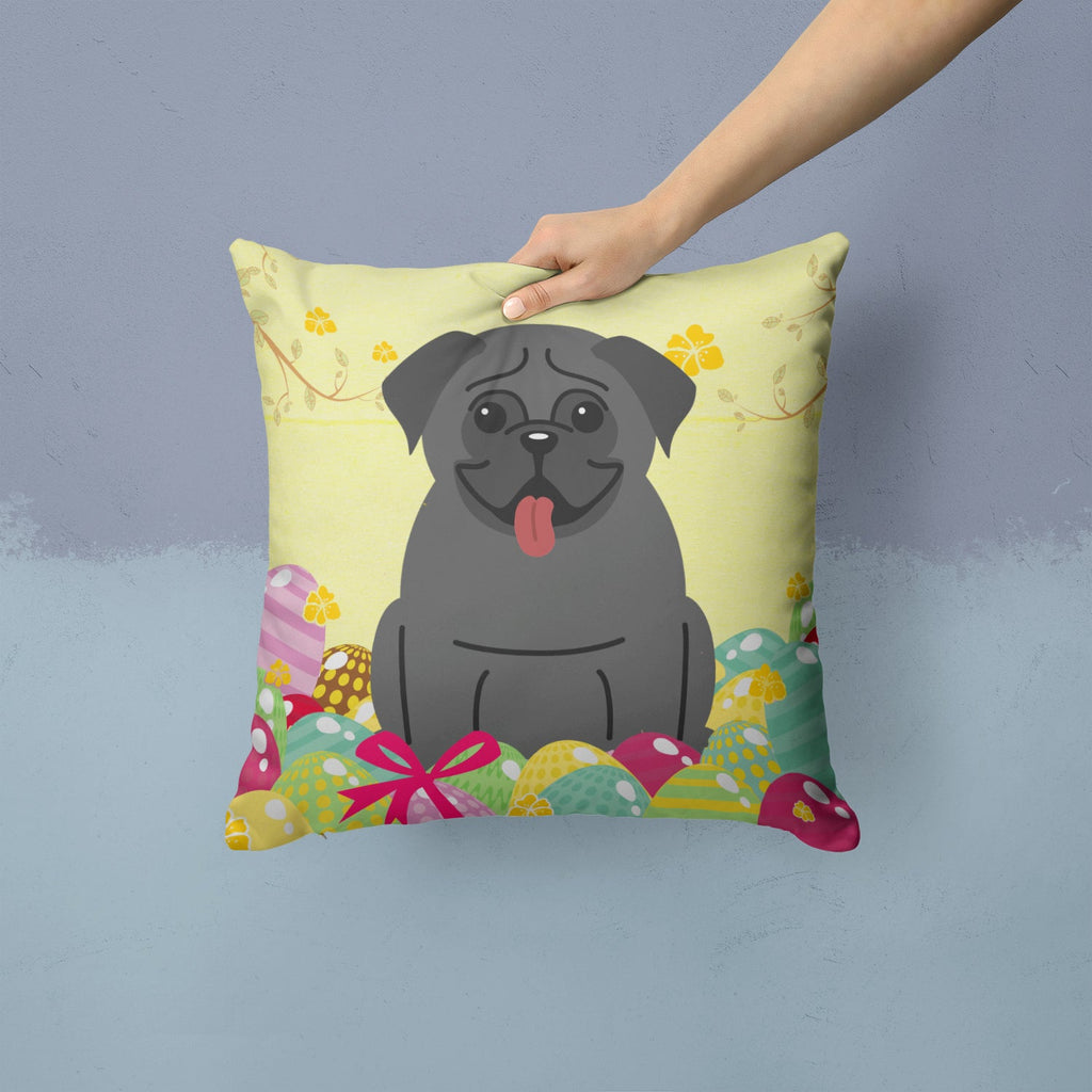 Easter Eggs Pug Black Decorative Throw Pillow 14x14 Indoor Outdoor Accent Cushion, Fabric Cover with Insert for Sofa, Bed, Porch & Living Room