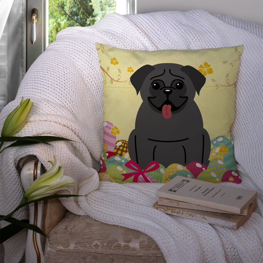 Easter Eggs Pug Black Decorative Throw Pillow 14x14 Indoor Outdoor Accent Cushion, Fabric Cover with Insert for Sofa, Bed, Porch & Living Room