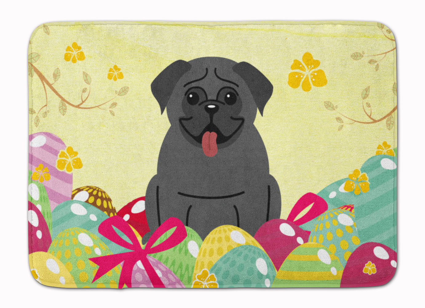 Easter Eggs Pug Black Memory Foam Kitchen Mat Machine Washable Anti-Fatigue Cushion Comfort Bath or Kitchen Rug