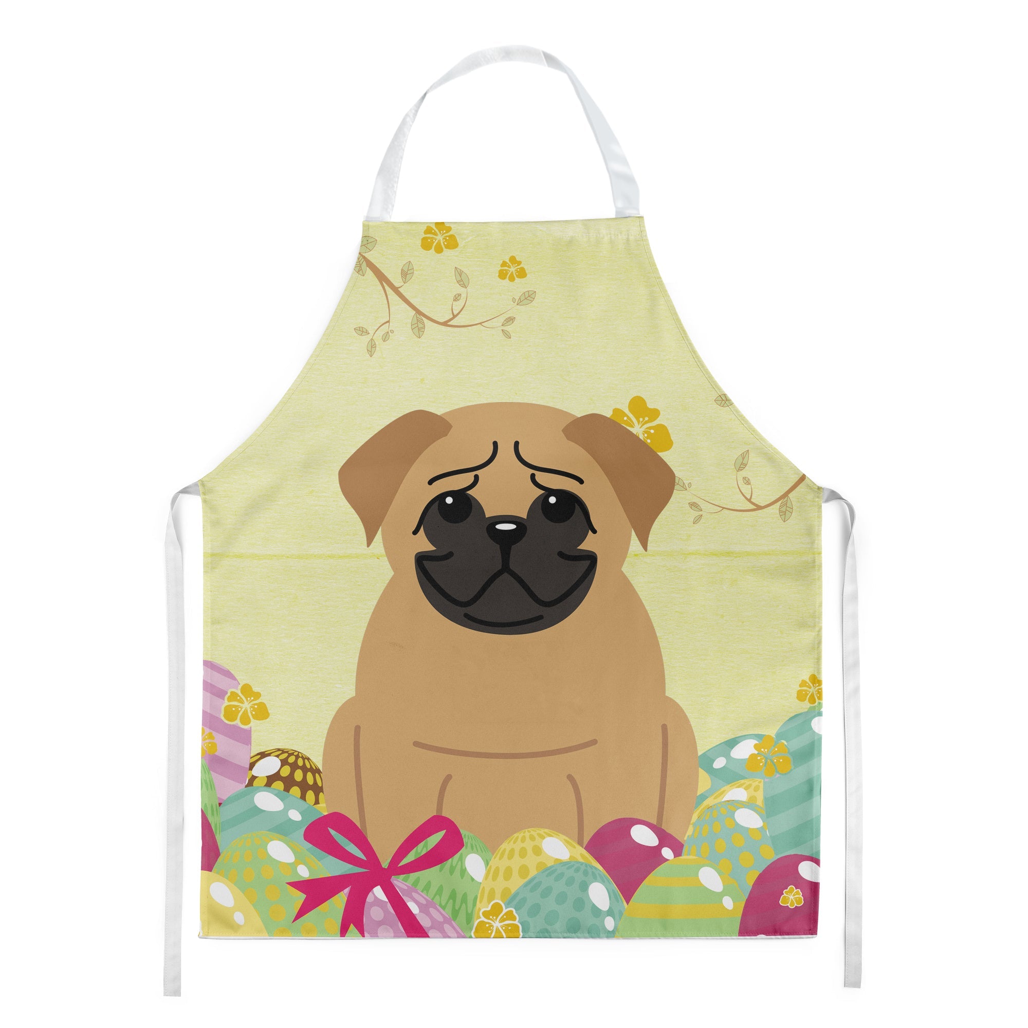 Easter Eggs Pug Brown Apron Cooking Kitchen Server Baking Crafts Gardening for Adult Women Men, Unisex, Large, Multicolor