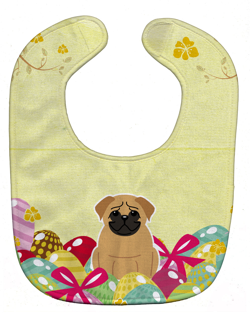 Easter Eggs Pug Brown Baby Bib Easy-Clean Baby Bib Baby Feeding Accessory Baby Mealtime Essential, 10 x 13, Multicolor