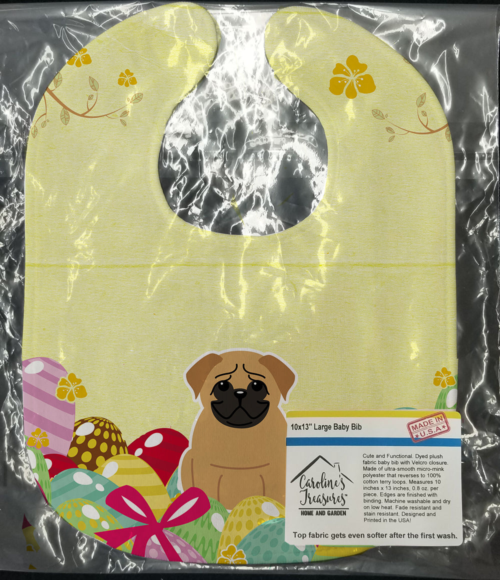 Easter Eggs Pug Brown Baby Bib Easy-Clean Baby Bib Baby Feeding Accessory Baby Mealtime Essential, 10 x 13, Multicolor