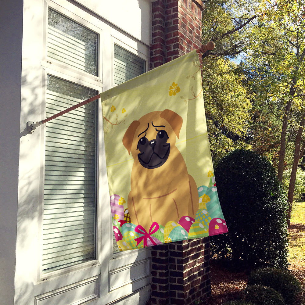 Easter Eggs Pug Brown House Flag 28x40 Porch Sleeve Pole Decorative Outside Yard Banner Artwork Wall Hanging, Polyester