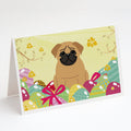 Easter Eggs Pug Brown Greeting Cards Pack of 8 Blank Cards with Envelopes Whimsical A7 Size 5x7