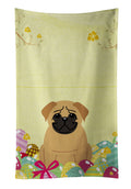 Easter Eggs Pug Brown Kitchen Towel Velour Plush Front and Cotton Loop Back Machine Washable