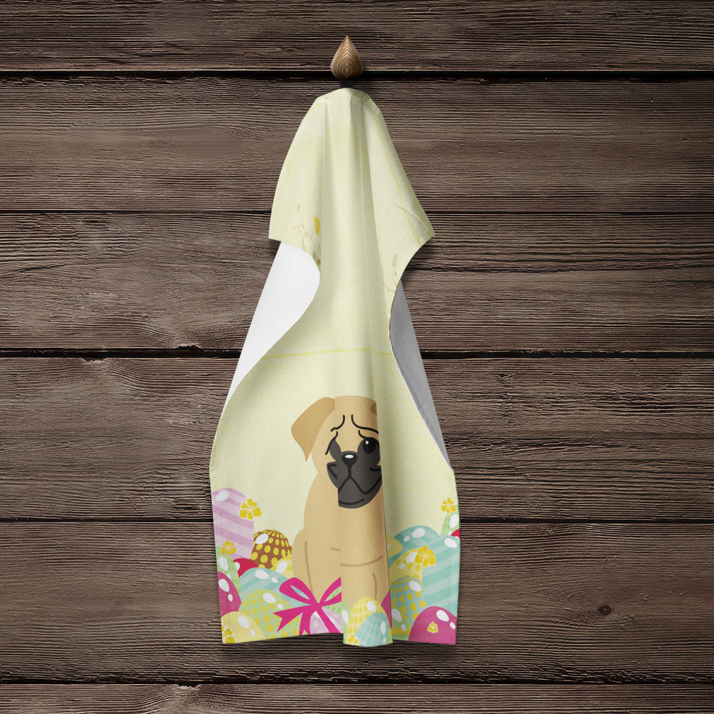 Easter Eggs Pug Brown Kitchen Towel Velour Plush Front and Cotton Loop Back Machine Washable