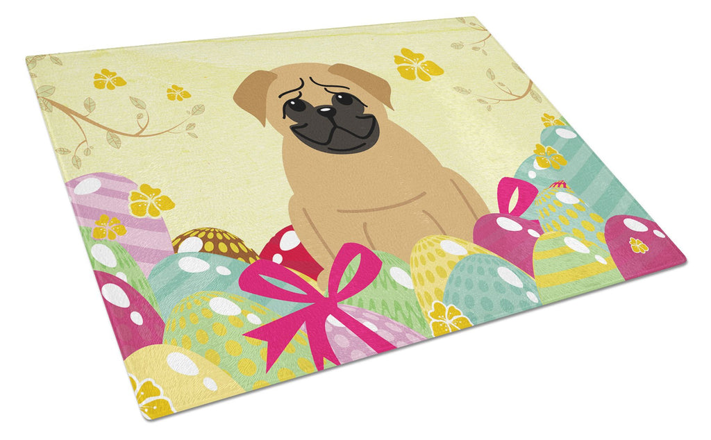 Easter Eggs Pug Brown Cutting Board Tempered Glass Kitchen Cutting Surface, Heat Resistant Chopping, Non-Slip Feet, Food Prep & Serving