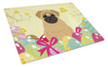 Easter Eggs Pug Brown Cutting Board Tempered Glass Kitchen Cutting Surface, Heat Resistant Chopping, Non-Slip Feet, Food Prep & Serving