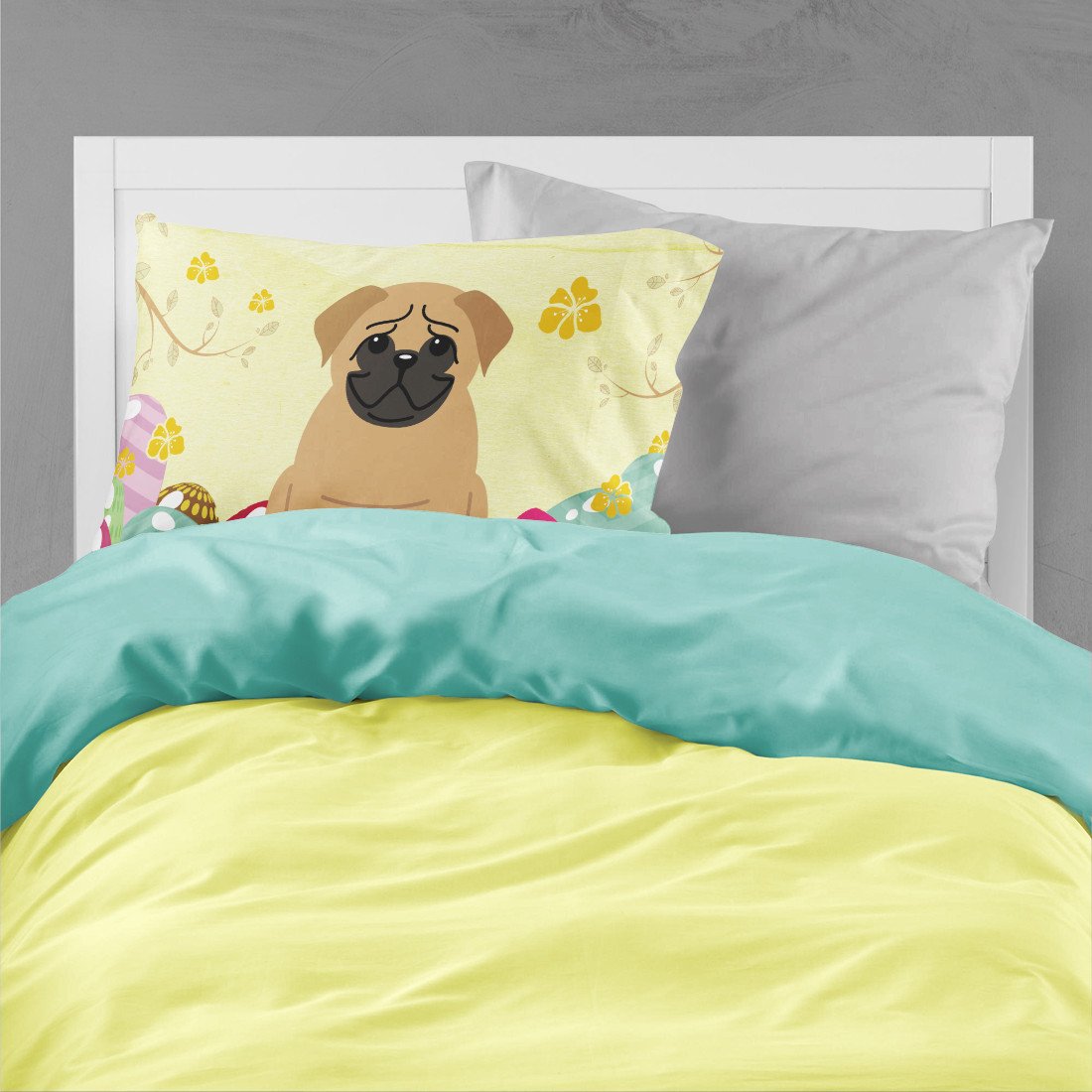 Easter Eggs Pug Brown Standard Pillowcase Lightweight Super Soft Easy Care Decorative Artwork Pillowcase, Standard