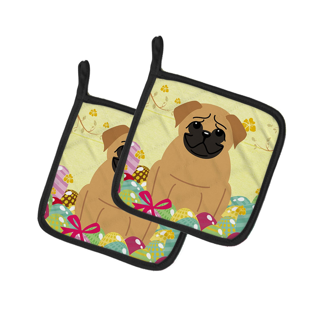 Easter Eggs Pug Brown Pot Holder Set of 2 Heat Resistant Quilted Hot Pads 7.5 x 7.5 Inch, Insulated Kitchen Trivets for Cooking & Baking