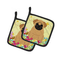 Easter Eggs Pug Brown Pot Holder Set of 2 Heat Resistant Quilted Hot Pads 7.5 x 7.5 Inch, Insulated Kitchen Trivets for Cooking & Baking