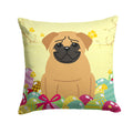 Easter Eggs Pug Brown Decorative Throw Pillow 14x14 Indoor Outdoor Accent Cushion, Fabric Cover with Insert for Sofa, Bed, Porch & Living Room