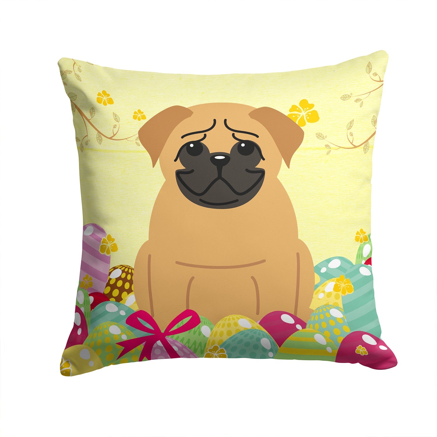 Easter Eggs Pug Brown Decorative Throw Pillow 14x14 Indoor Outdoor Accent Cushion, Fabric Cover with Insert for Sofa, Bed, Porch & Living Room