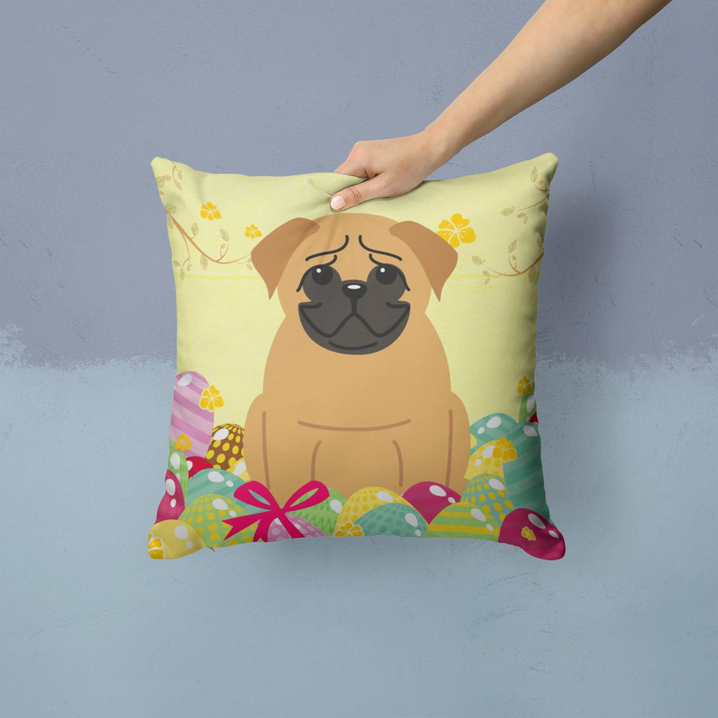 Easter Eggs Pug Brown Decorative Throw Pillow 14x14 Indoor Outdoor Accent Cushion, Fabric Cover with Insert for Sofa, Bed, Porch & Living Room