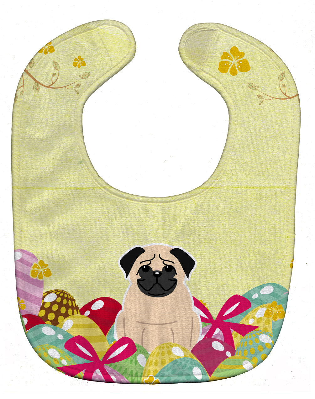 Easter Eggs Pug Fawn Baby Bib Easy-Clean Baby Bib Baby Feeding Accessory Baby Mealtime Essential, 10 x 13, Multicolor