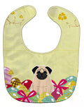 Easter Eggs Pug Fawn Baby Bib Easy-Clean Baby Bib Baby Feeding Accessory Baby Mealtime Essential, 10 x 13, Multicolor