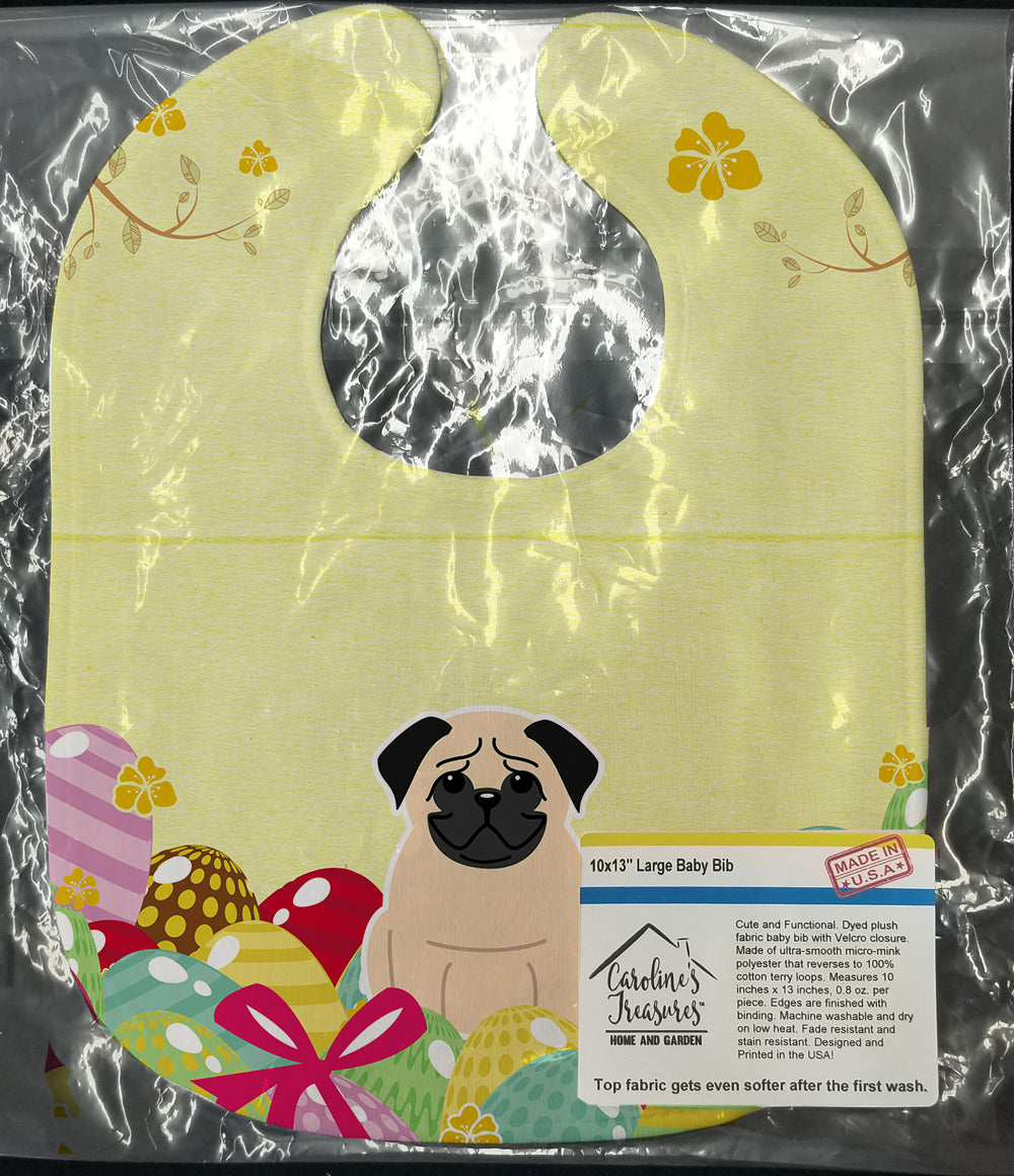 Easter Eggs Pug Fawn Baby Bib Easy-Clean Baby Bib Baby Feeding Accessory Baby Mealtime Essential, 10 x 13, Multicolor