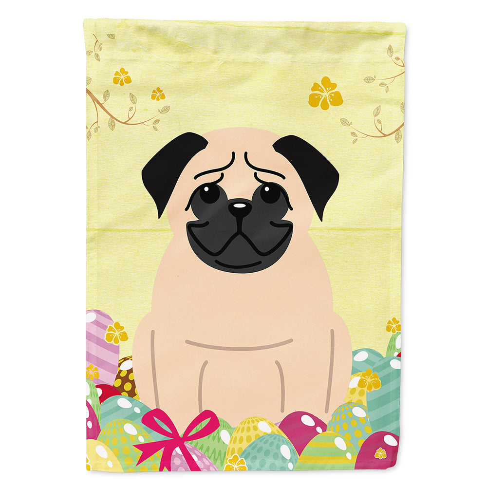 Easter Eggs Pug Fawn House Flag 28x40 Porch Sleeve Pole Decorative Outside Yard Banner Artwork Wall Hanging, Polyester