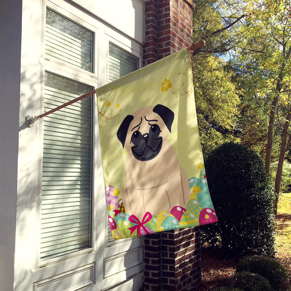Easter Eggs Pug Fawn House Flag 28x40 Porch Sleeve Pole Decorative Outside Yard Banner Artwork Wall Hanging, Polyester