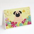 Easter Eggs Pug Fawn Greeting Cards Pack of 8 Blank Cards with Envelopes Whimsical A7 Size 5x7