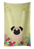 Easter Eggs Pug Fawn Kitchen Towel Velour Plush Front and Cotton Loop Back Machine Washable