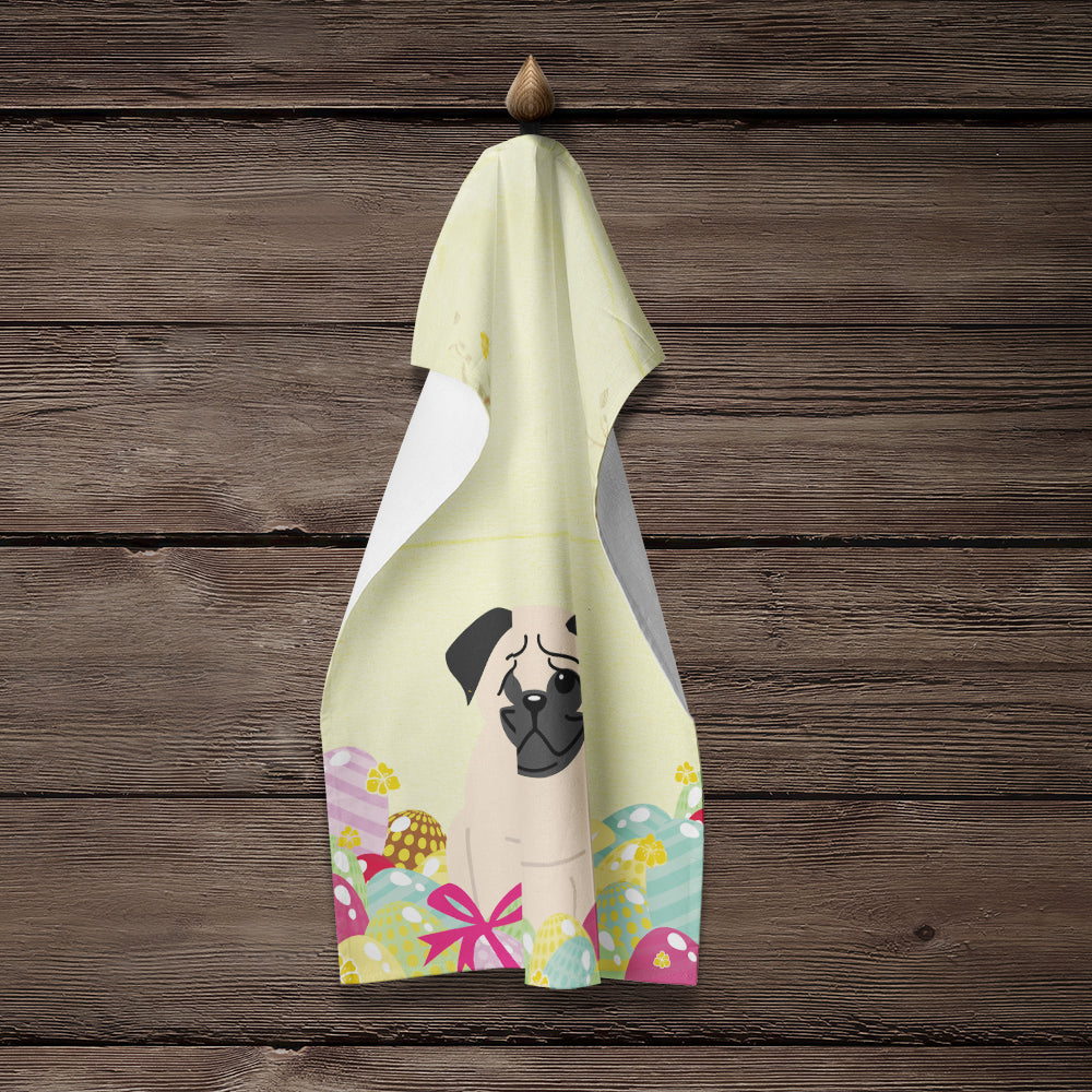 Easter Eggs Pug Fawn Kitchen Towel Velour Plush Front and Cotton Loop Back Machine Washable