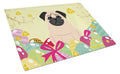 Easter Eggs Pug Fawn Cutting Board Tempered Glass Kitchen Cutting Surface, Heat Resistant Chopping, Non-Slip Feet, Food Prep & Serving