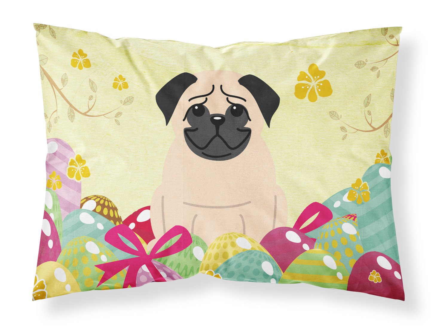 Easter Eggs Pug Fawn Standard Pillowcase Lightweight Super Soft Easy Care Decorative Artwork Pillowcase, Standard