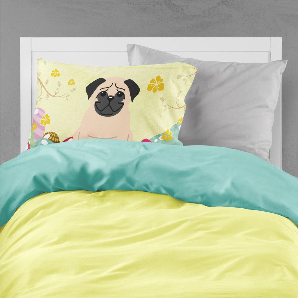 Easter Eggs Pug Fawn Standard Pillowcase Lightweight Super Soft Easy Care Decorative Artwork Pillowcase, Standard