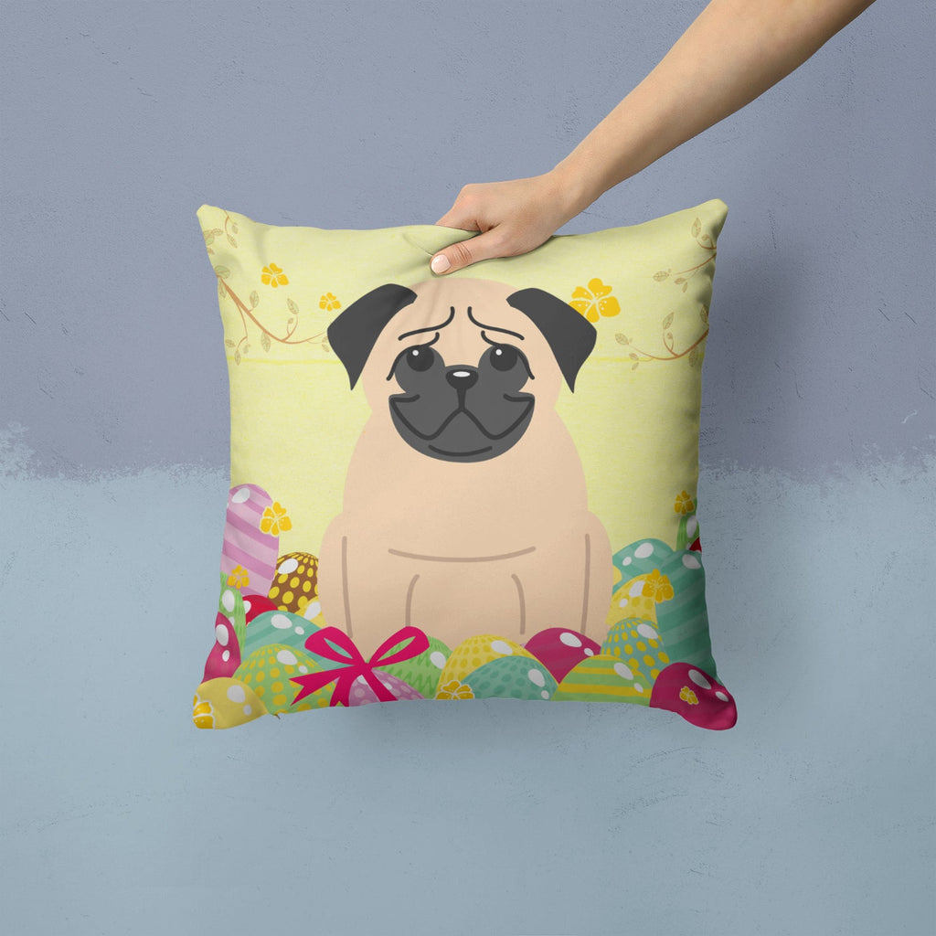 Easter Eggs Pug Fawn Decorative Throw Pillow 14x14 Indoor Outdoor Accent Cushion, Fabric Cover with Insert for Sofa, Bed, Porch & Living Room
