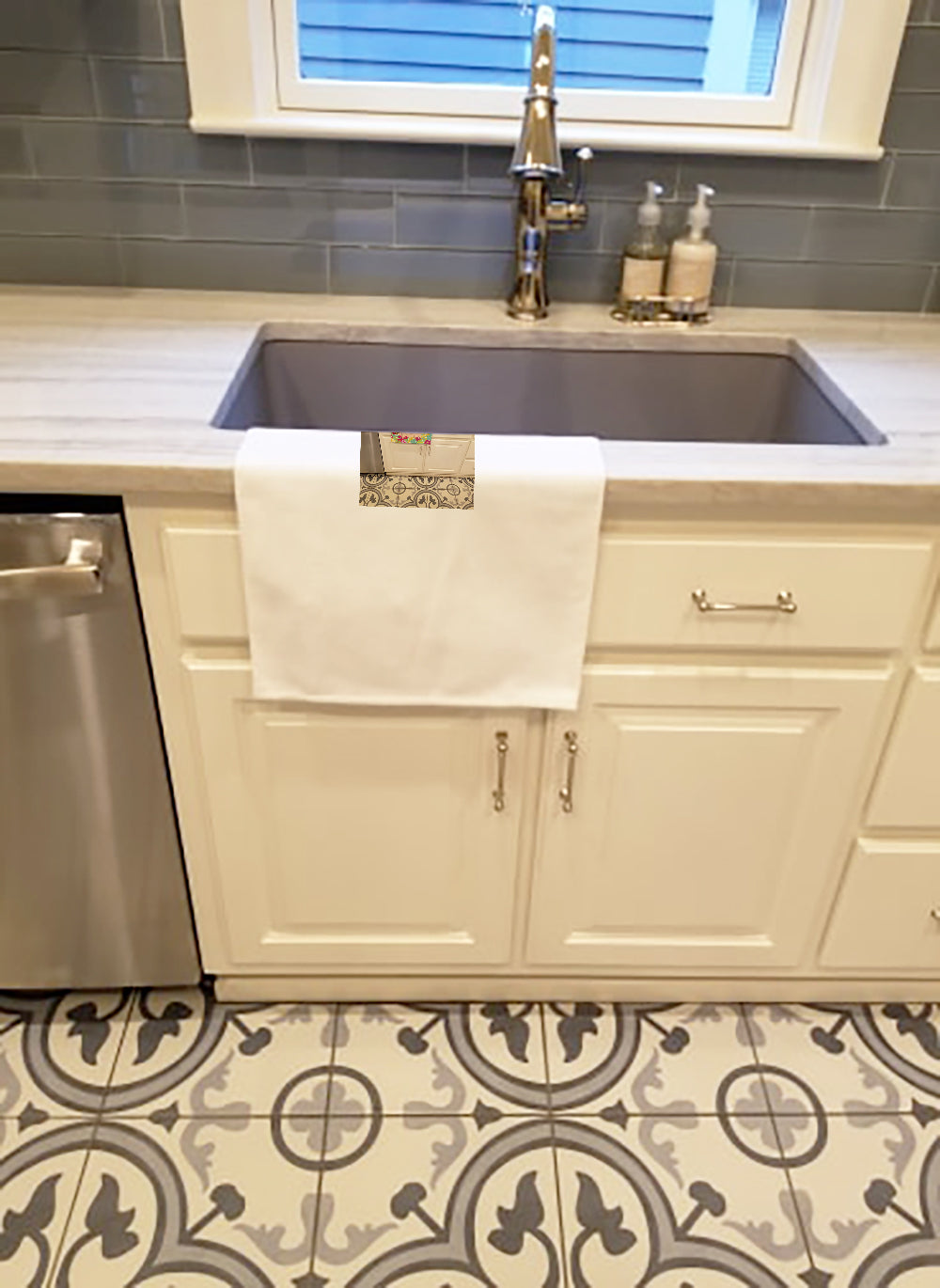 Easter Eggs French Bulldog Brindle Kitchen Towel Velour Plush Front and Cotton Loop Back Machine Washable
