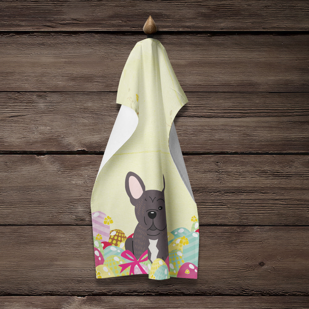 Easter Eggs French Bulldog Brindle Kitchen Towel Velour Plush Front and Cotton Loop Back Machine Washable