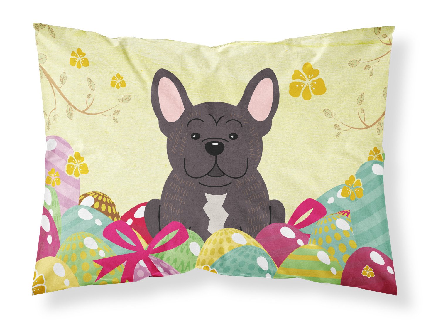 Easter Eggs French Bulldog Brindle Standard Pillowcase Lightweight Super Soft Easy Care Decorative Artwork Pillowcase, Standard
