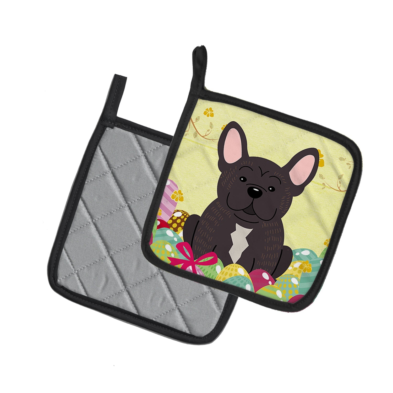 Easter Eggs French Bulldog Brindle Pot Holder Set of 2 Heat Resistant Quilted Hot Pads 7.5 x 7.5 Inch, Insulated Kitchen Trivets for Cooking & Baking