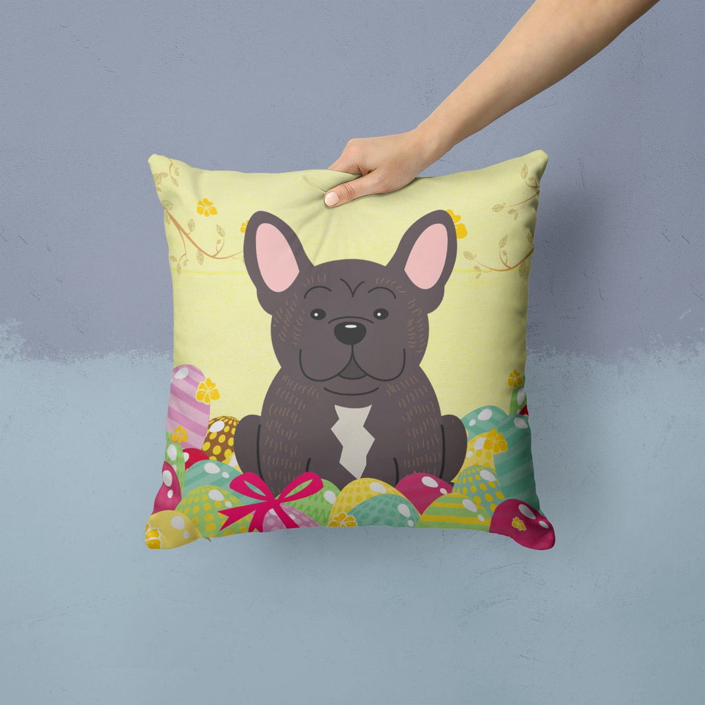 Easter Eggs French Bulldog Brindle Decorative Throw Pillow 14x14 Indoor Outdoor Accent Cushion, Fabric Cover with Insert for Sofa, Bed, Porch & Living Room