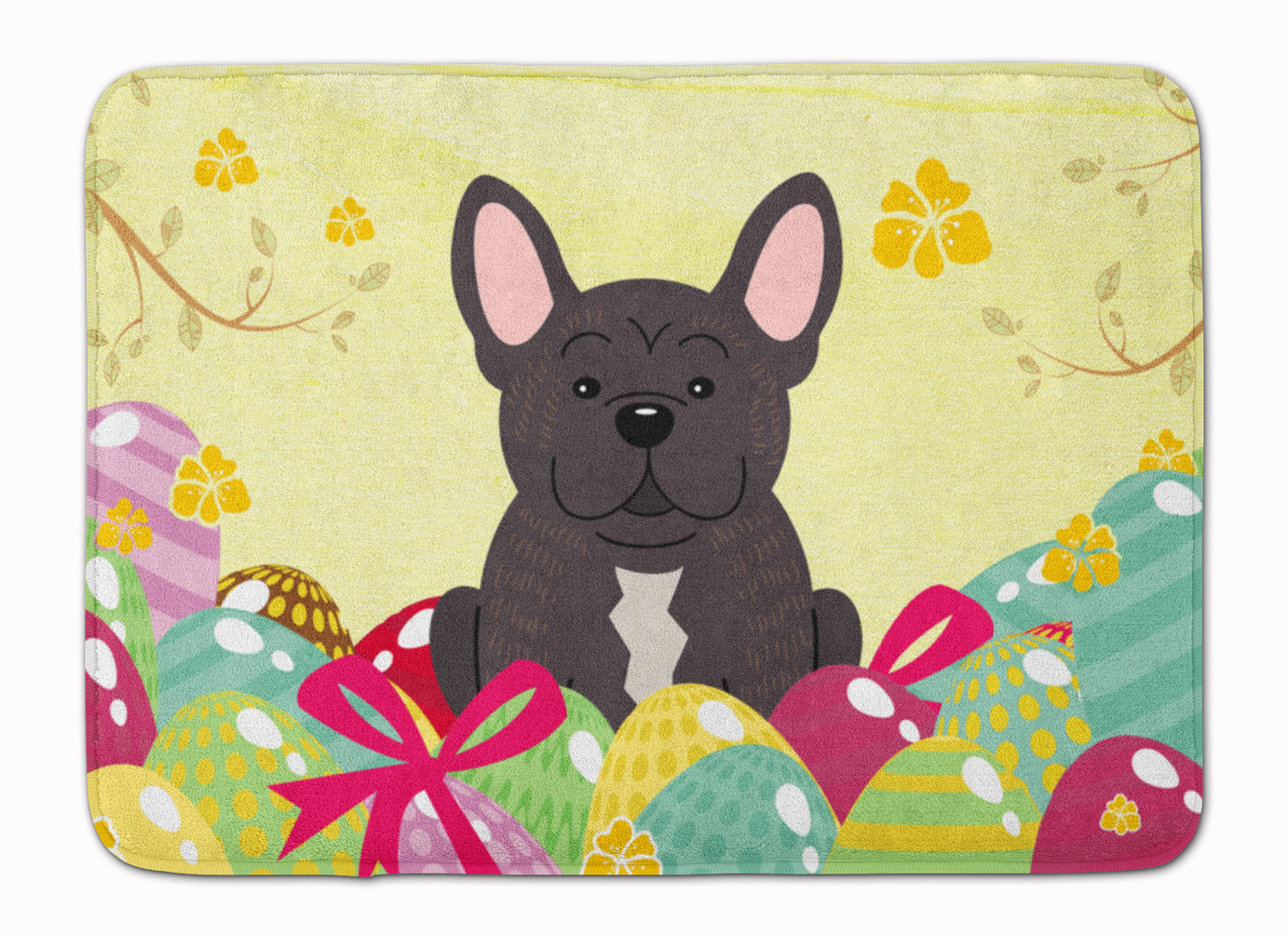 Easter Eggs French Bulldog Brindle Memory Foam Kitchen Mat Machine Washable Anti-Fatigue Cushion Comfort Bath or Kitchen Rug